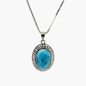 Stunning Larimar 10X14mm Greek Key Necklace